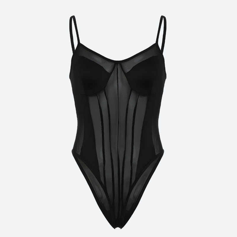 Y2K Striped Sheer Bodysuit - Retro Style Grunge Outfit for Trendy Summer Looks