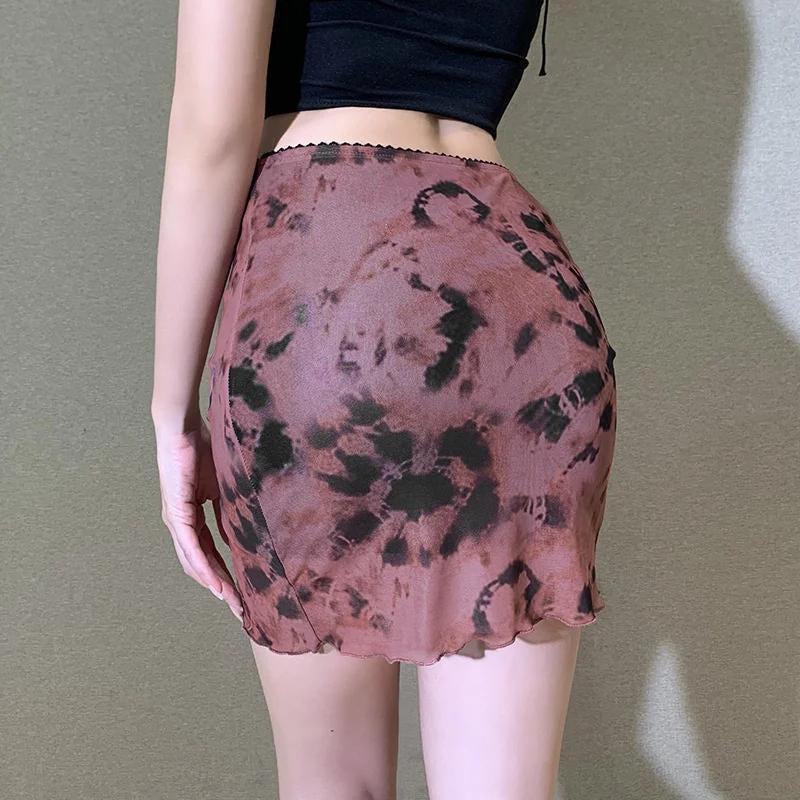 Y2K Tie Dye Mesh Mini Skirt - Retro 90s Grunge Style