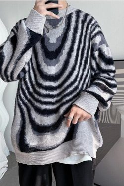 Y2K Wavy Striped Knitted Sweater - Retro 90s Fashion Grunge Outfit