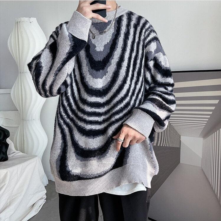 Y2K Wavy Striped Knitted Sweater - Retro 90s Fashion Grunge Outfit