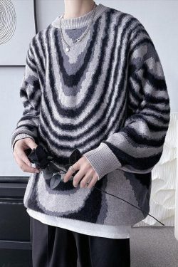 Y2K Wavy Striped Knitted Sweater - Retro 90s Fashion Grunge Outfit