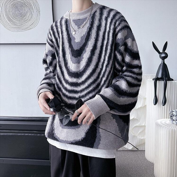 Y2K Wavy Striped Knitted Sweater - Retro 90s Fashion Grunge Outfit