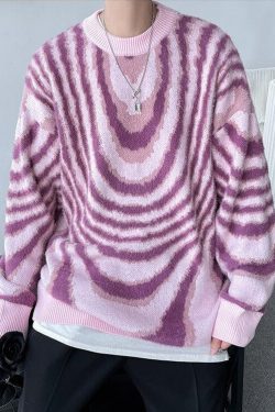 Y2K Wavy Striped Knitted Sweater - Retro 90s Fashion Grunge Outfit