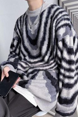Y2K Wavy Striped Knitted Sweater - Retro 90s Fashion Grunge Outfit