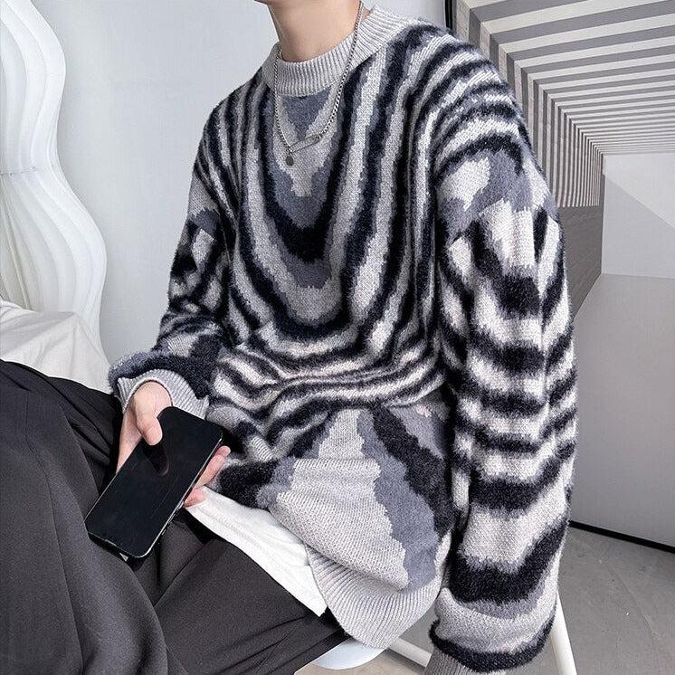Y2K Wavy Striped Knitted Sweater - Retro 90s Fashion Grunge Outfit