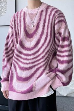 Y2K Wavy Striped Knitted Sweater - Retro 90s Fashion Grunge Outfit