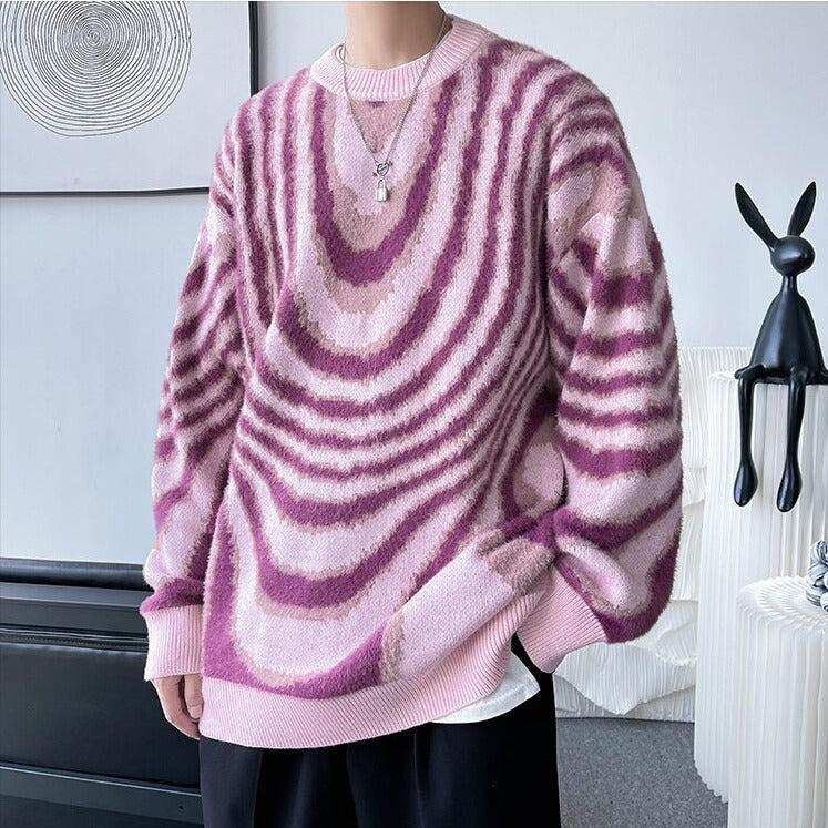 Y2K Wavy Striped Knitted Sweater - Retro 90s Fashion Grunge Outfit