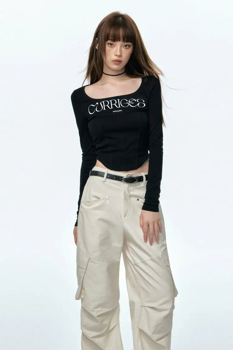 Y2K Wide Neck Corset Crop Top - Retro 90s Grunge Style