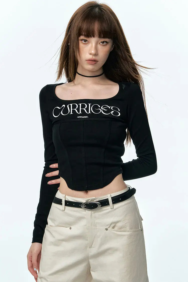 Y2K Wide Neck Corset Crop Top - Retro 90s Grunge Style