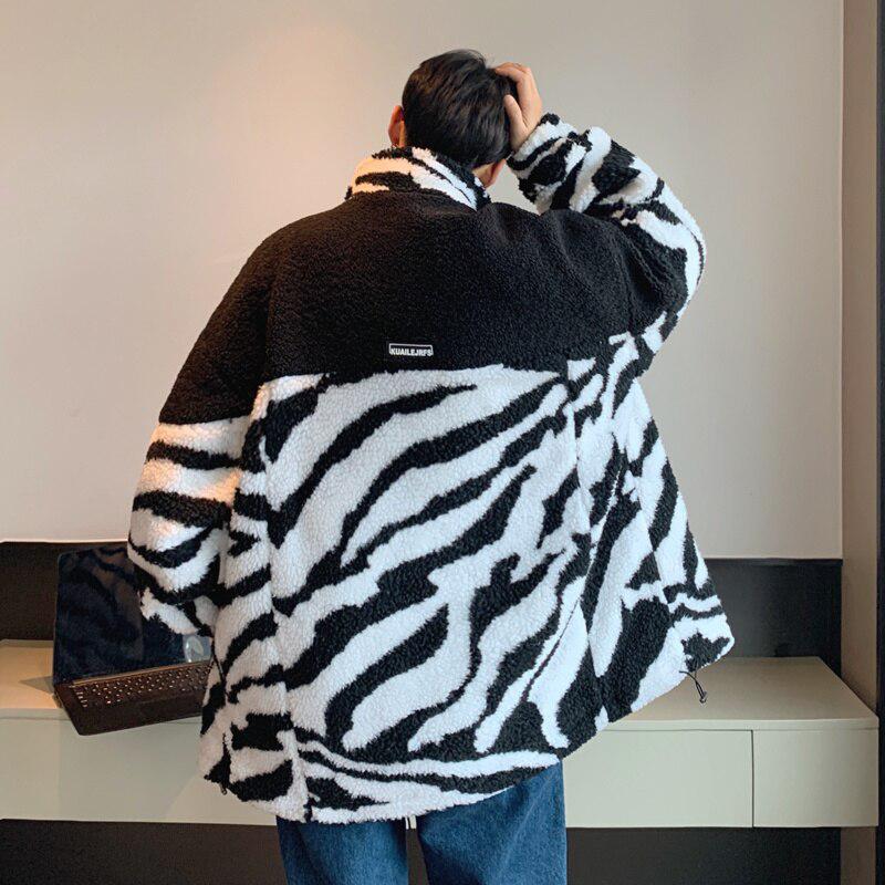 Y2K Zebra Print Zip-Up Jacket - Retro 90s Grunge Style