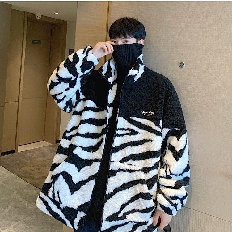 Y2K Zebra Print Zip-Up Jacket - Retro 90s Grunge Style