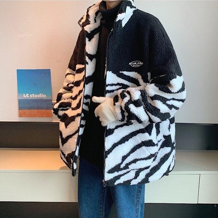 Y2K Zebra Print Zip-Up Jacket - Retro 90s Grunge Style