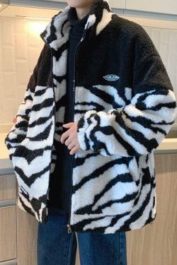 Y2K Zebra Print Zip-Up Jacket - Retro 90s Grunge Style