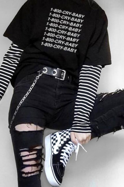1-800-CRY-BABY T-Shirt Black - Y2K Grunge, 90s Fashion, Retro Style, Gothic Y2
