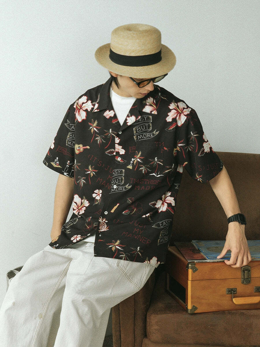 714street 'Luau' Button-Up Shirt - Y2K Summer, 90s Grunge, Retro Hip Hop, Pastel Goth Fashion