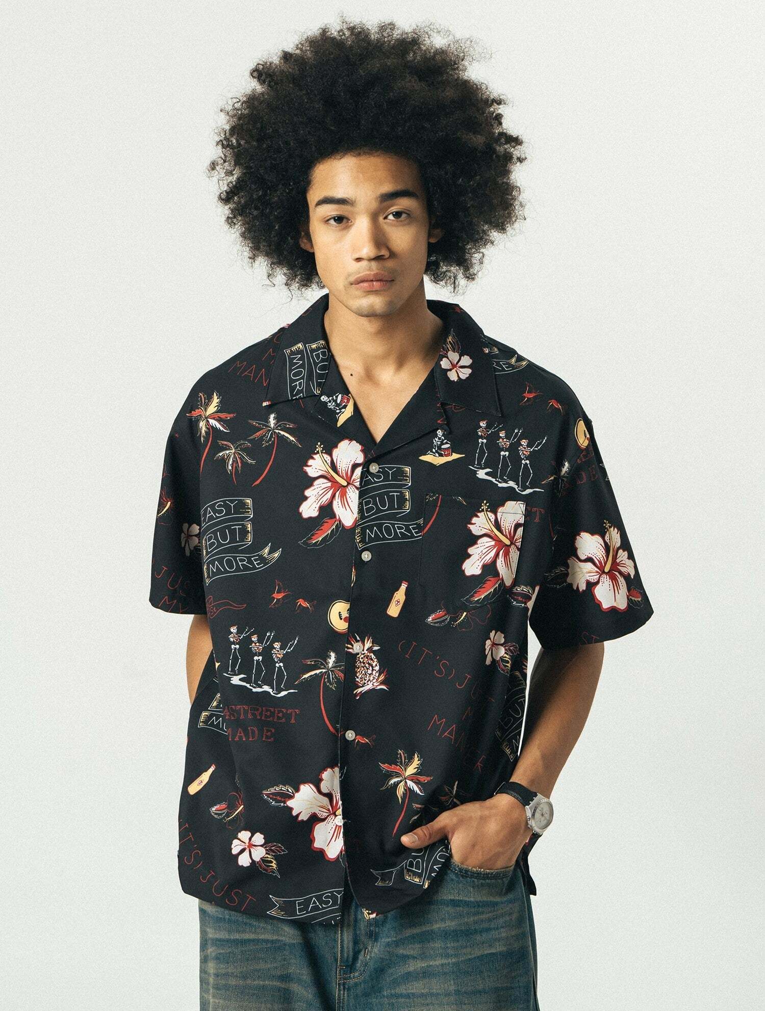 714street 'Luau' Button-Up Shirt - Y2K Summer, 90s Grunge, Retro Hip Hop, Pastel Goth Fashion