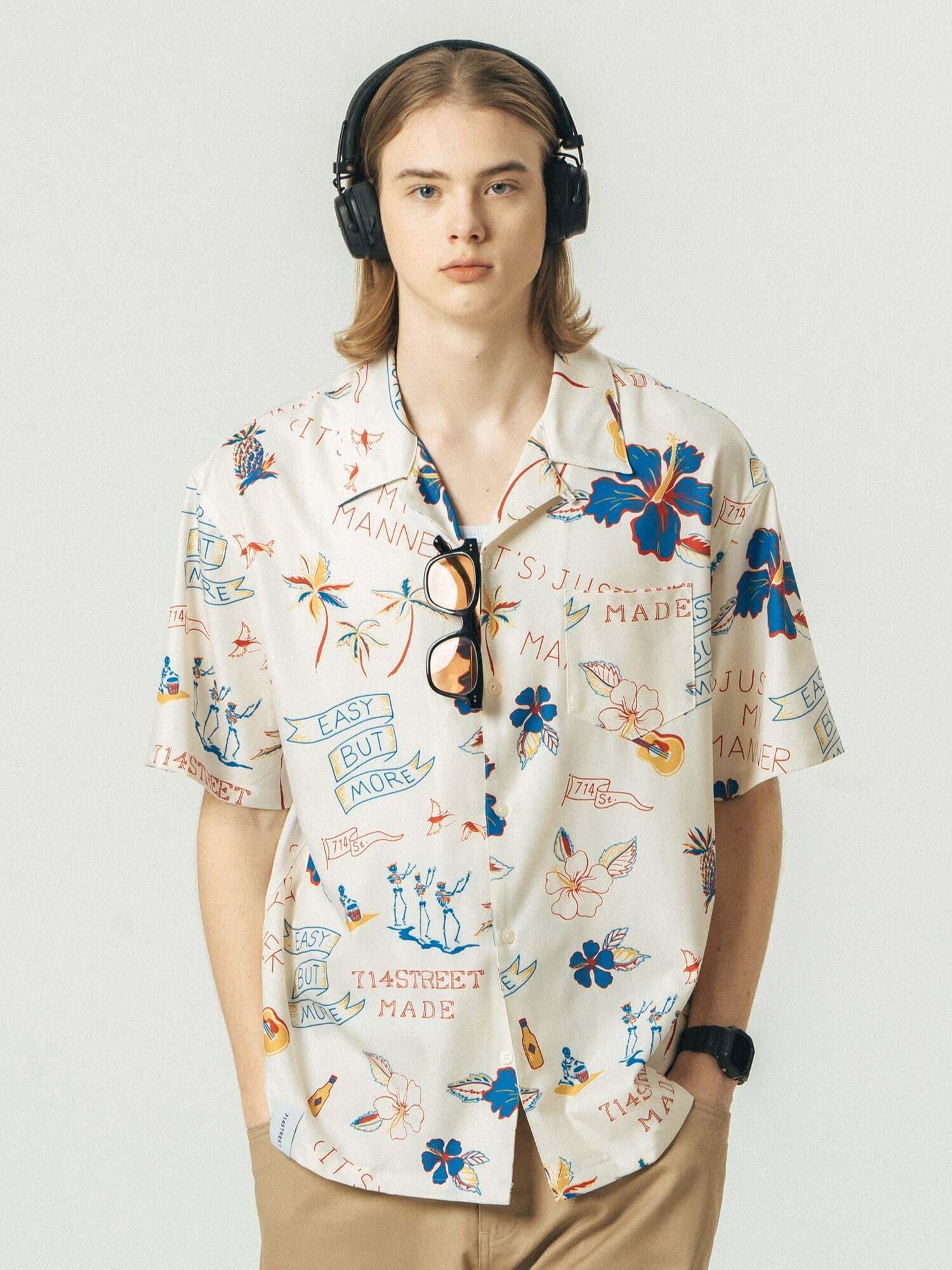 714street 'Luau' Button-Up Shirt - Y2K Summer, 90s Grunge, Retro Hip Hop, Pastel Goth Fashion