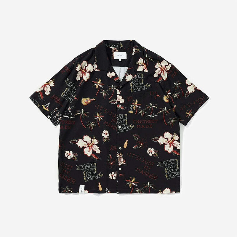 714street 'Luau' Button-Up Shirt - Y2K Summer, 90s Grunge, Retro Hip Hop, Pastel Goth Fashion