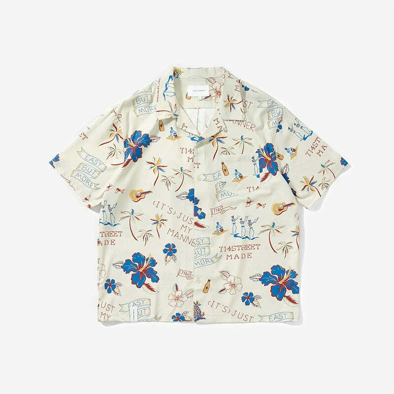 714street 'Luau' Button-Up Shirt - Y2K Summer, 90s Grunge, Retro Hip Hop, Pastel Goth Fashion