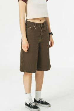 714street Y2K Washed Denim Shorts - Retro 90s Grunge, Summer Y2K Outfits, Y2K Fashion Essentials