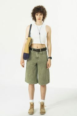 714street Y2K Washed Denim Shorts - Retro 90s Grunge, Summer Y2K Outfits, Y2K Fashion Essentials