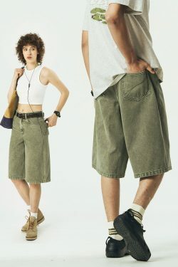 714street Y2K Washed Denim Shorts - Retro 90s Grunge, Summer Y2K Outfits, Y2K Fashion Essentials