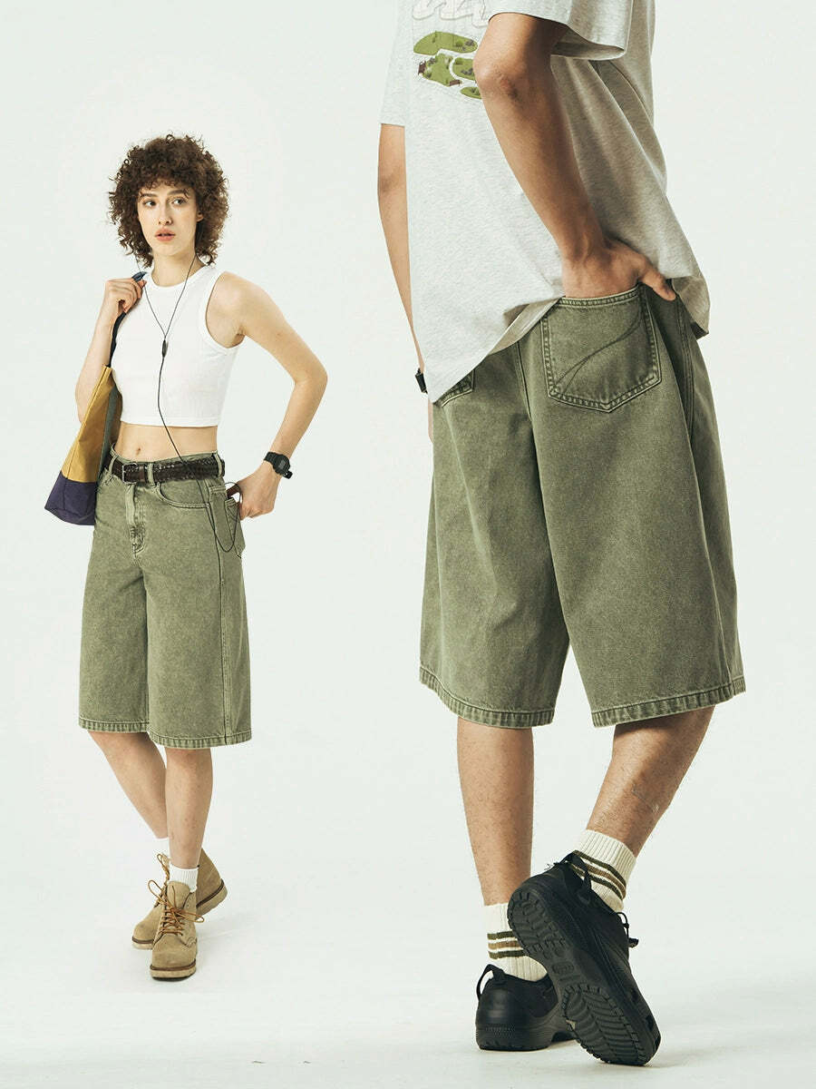 714street Y2K Washed Denim Shorts - Retro 90s Grunge, Summer Y2K Outfits, Y2K Fashion Essentials