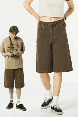 714street Y2K Washed Denim Shorts - Retro 90s Grunge, Summer Y2K Outfits, Y2K Fashion Essentials