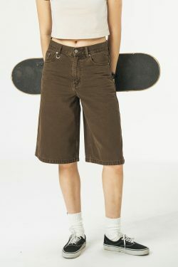 714street Y2K Washed Denim Shorts - Retro 90s Grunge, Summer Y2K Outfits, Y2K Fashion Essentials
