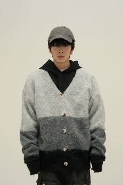 77F7GHT Contrast Cardigan - Y2K Summer Grunge, 90s Retro, Pastel Goth, Y2K Party &
