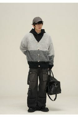 77F7GHT Contrast Cardigan - Y2K Summer Grunge, 90s Retro, Pastel Goth, Y2K Party &