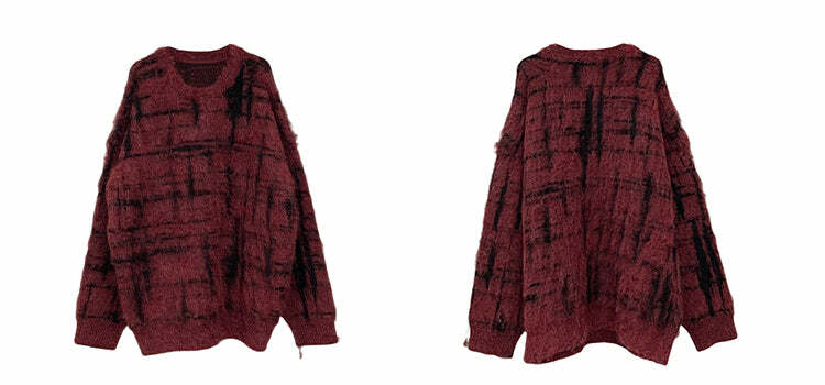 77F7GHT Grid Sweater - Y2K Summer, 90s Grunge, Retro Style, Pastel Goth, Y2K