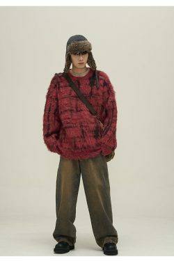 77F7GHT Grid Sweater - Y2K Summer, 90s Grunge, Retro Style, Pastel Goth, Y2K