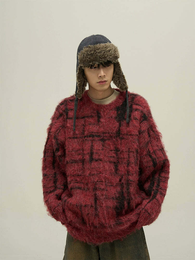 77F7GHT Grid Sweater - Y2K Summer Grunge, 90s Retro, Pastel Goth, Y2K Club &