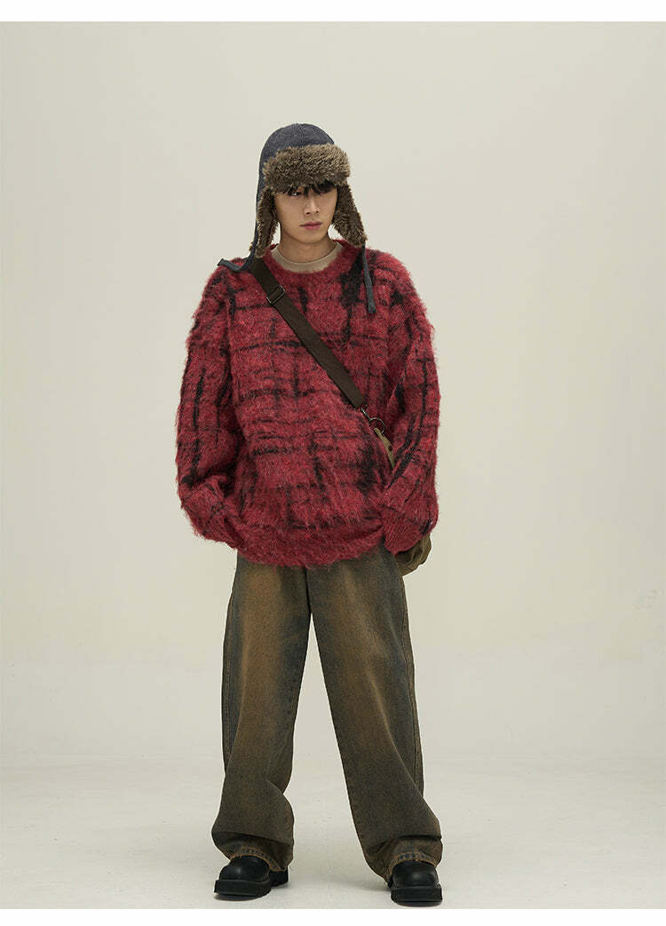 77F7GHT Grid Sweater - Y2K Summer Grunge, 90s Retro, Pastel Goth, Y2K Club &