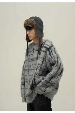 77F7GHT Grid Sweater - Y2K Summer Grunge, 90s Retro, Pastel Goth, Y2K Club &