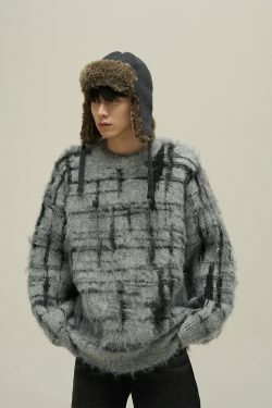 77F7GHT Grid Sweater - Y2K Summer Grunge, 90s Retro, Pastel Goth, Y2K Club &