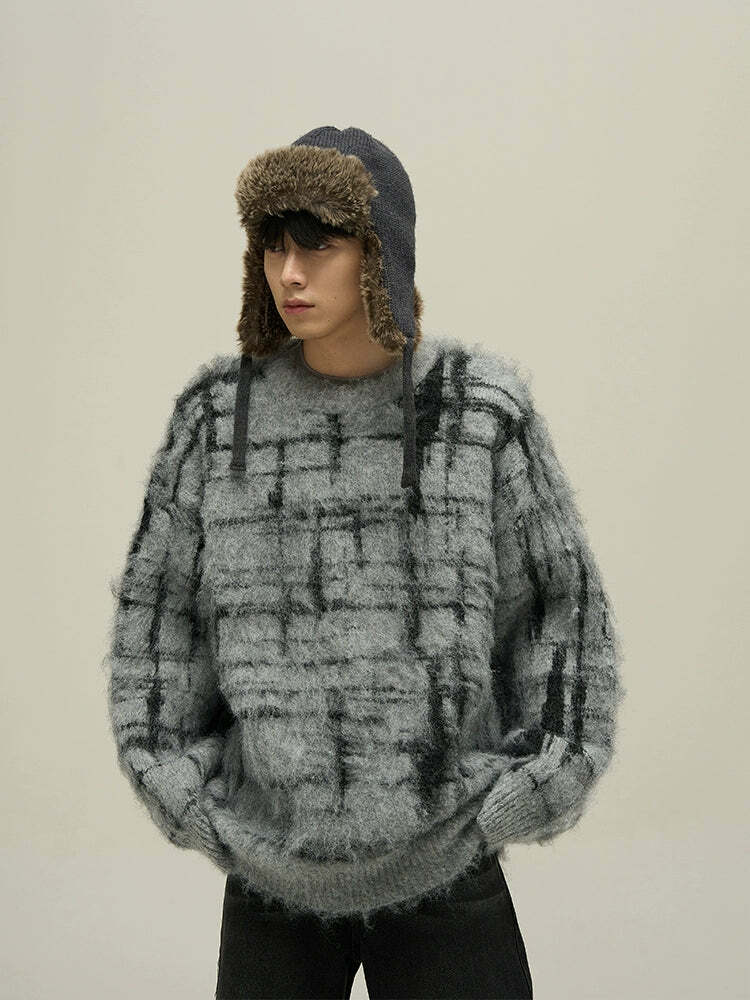 77F7GHT Grid Sweater - Y2K Summer Grunge, 90s Retro, Pastel Goth, Y2K Club &
