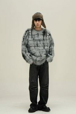 77F7GHT Grid Sweater - Y2K Summer Grunge, 90s Retro, Pastel Goth, Y2K Club &