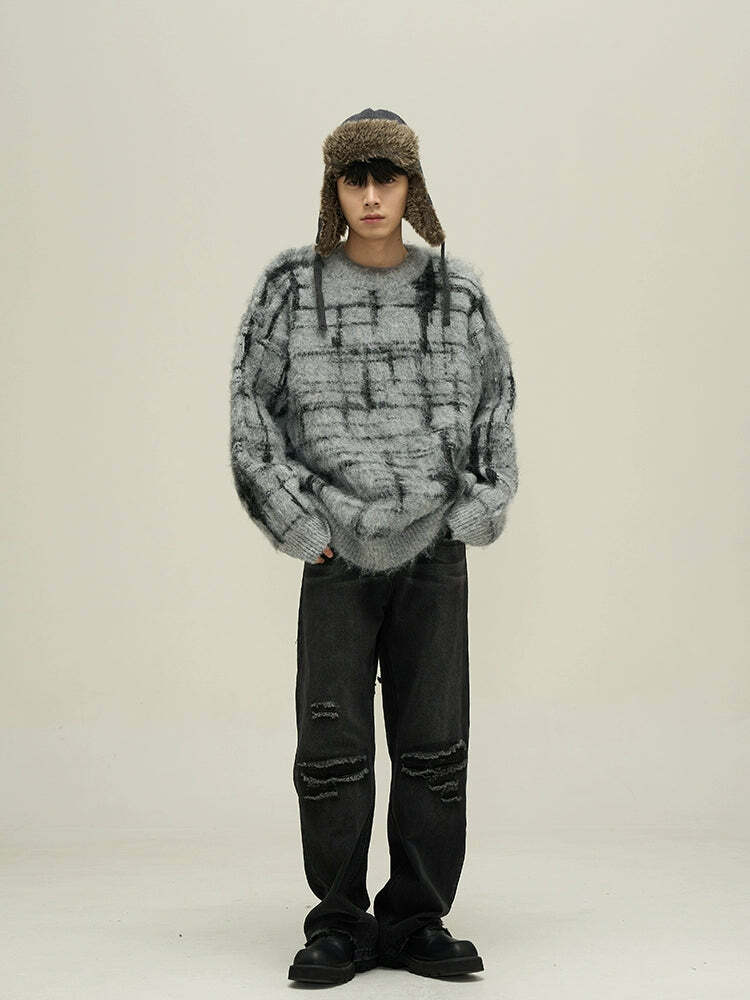 77F7GHT Grid Sweater - Y2K Summer Grunge, 90s Retro, Pastel Goth, Y2K Club &