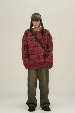 77F7GHT Grid Sweater - Y2K Summer Grunge, 90s Retro, Pastel Goth, Y2K Club &