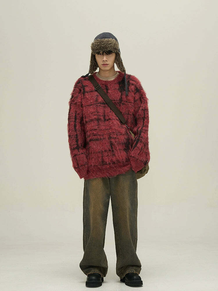 77F7GHT Grid Sweater - Y2K Summer Grunge, 90s Retro, Pastel Goth, Y2K Club &