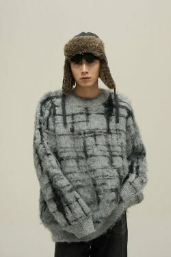 77F7GHT Grid Sweater - Y2K Summer Grunge, 90s Retro, Pastel Goth, Y2K Club &