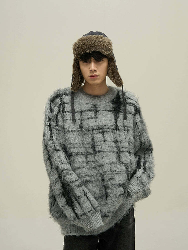 77F7GHT Grid Sweater - Y2K Summer Grunge, 90s Retro, Pastel Goth, Y2K Club &