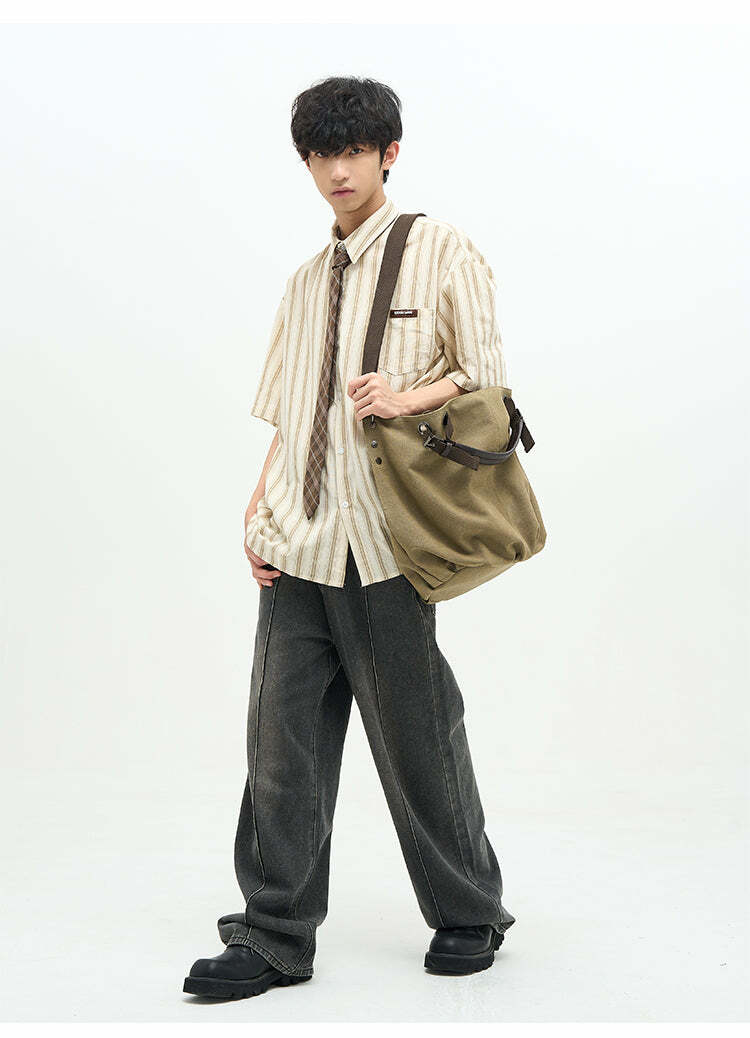 77F7GHT Striped Collar Shirt - Y2K Summer, 90s Grunge, Retro Style, Y2K Party & Club