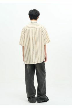 77F7GHT Striped Collar Shirt - Y2K Summer, 90s Grunge, Retro Style, Y2K Party & Club