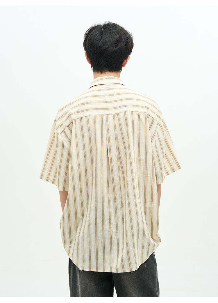 77F7GHT Striped Collar Shirt - Y2K Summer, 90s Grunge, Retro Style, Y2K Party & Club