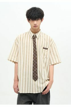 77F7GHT Striped Collar Shirt - Y2K Summer Grunge, 90s Retro, Pastel Goth, Y2K Party