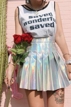 ? Holographic High Waisted Skirt - Y2K Summer, 90s Grunge, Retro Party, Pastel Goth Fashion ?