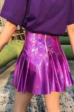 ? Purple Holographic High Waisted Skirt - Y2K Summer, 90s Fashion, Grunge, Retro, Pastel Goth